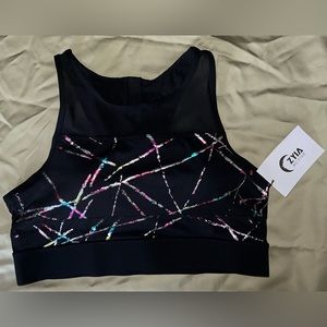 ZYIA Abstract All Star Bra Black Multi Yoga Workout Running Jogging XXL New NWT
